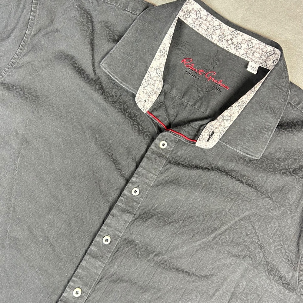 Robert Graham Button Down Shirt Mens 3XL Black Jacquard Paisley Flip Cuff